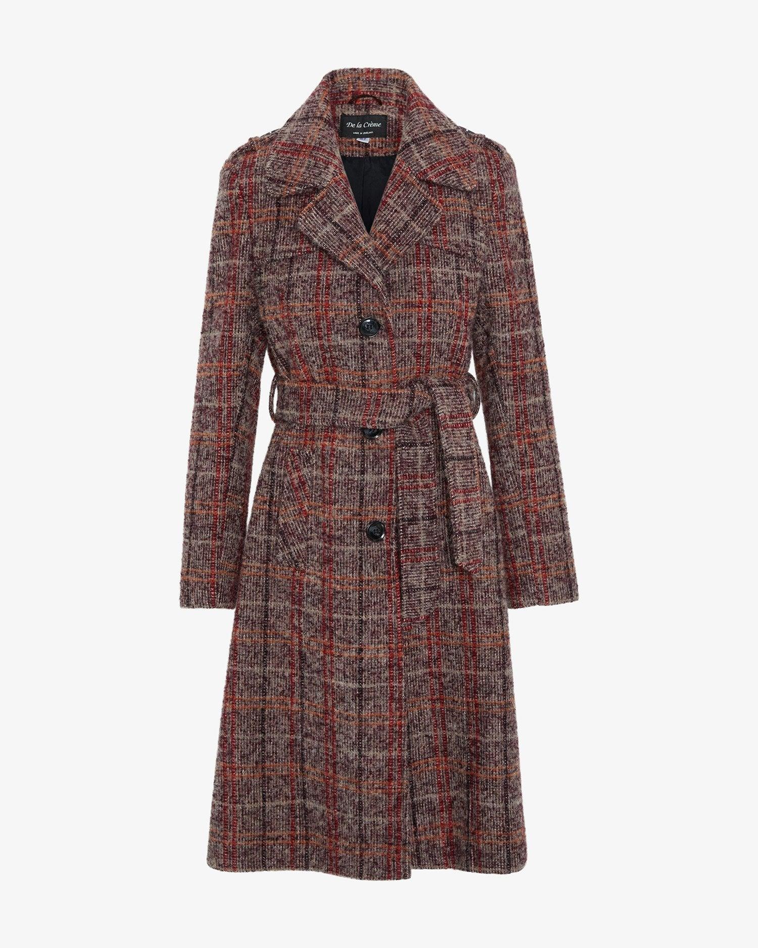 De La Creme Womens Wool Blend Check Military Duster Coat - VirtuousWares:Global