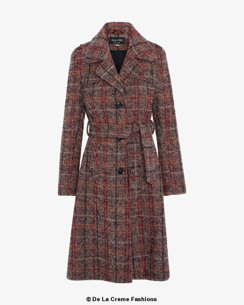 De La Creme Womens Wool Blend Check Military Duster Coat - VirtuousWares:Global