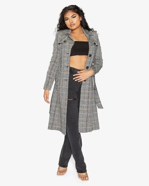 De La Creme Womens Wool Blend Check Military Duster Coat - VirtuousWares:Global