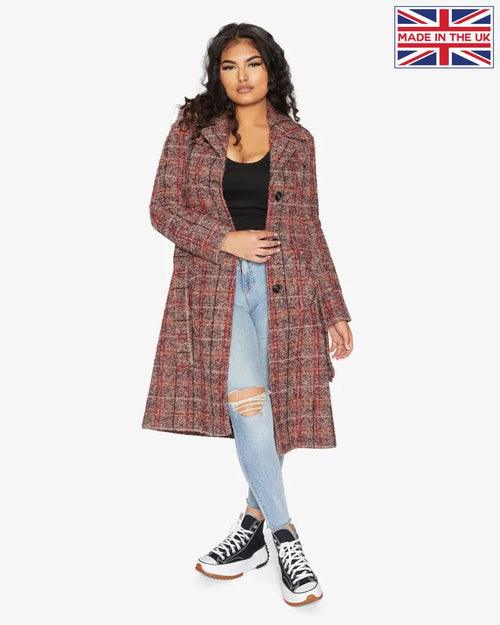 De La Creme Womens Wool Blend Check Military Duster Coat - VirtuousWares:Global