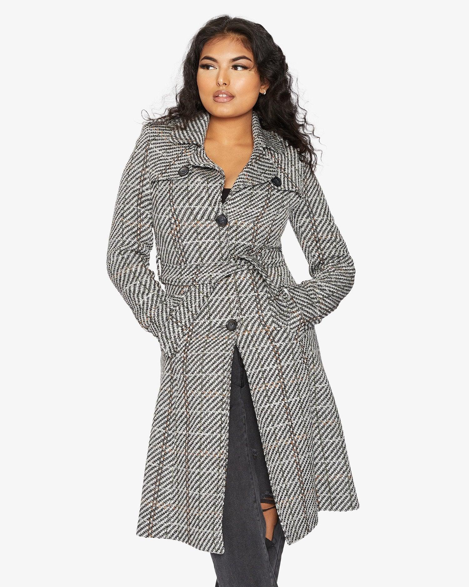 De La Creme Womens Wool Blend Check Military Duster Coat - VirtuousWares:Global