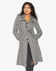 De La Creme Womens Wool Blend Check Military Duster Coat - VirtuousWares:Global