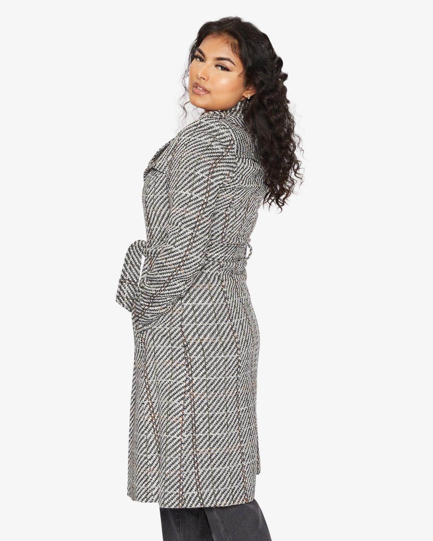 De La Creme Womens Wool Blend Check Military Duster Coat - VirtuousWares:Global