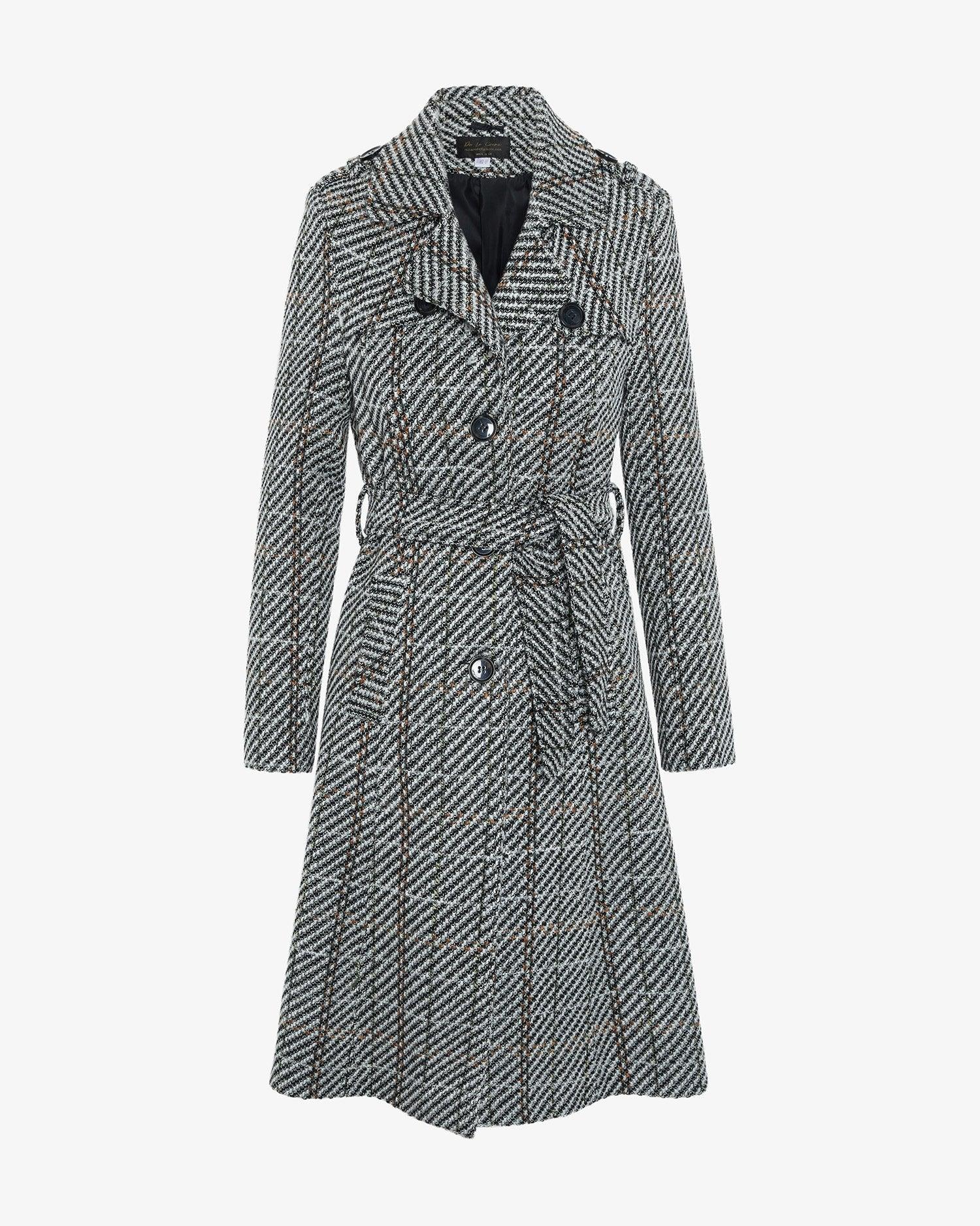 De La Creme Womens Wool Blend Check Military Duster Coat - VirtuousWares:Global