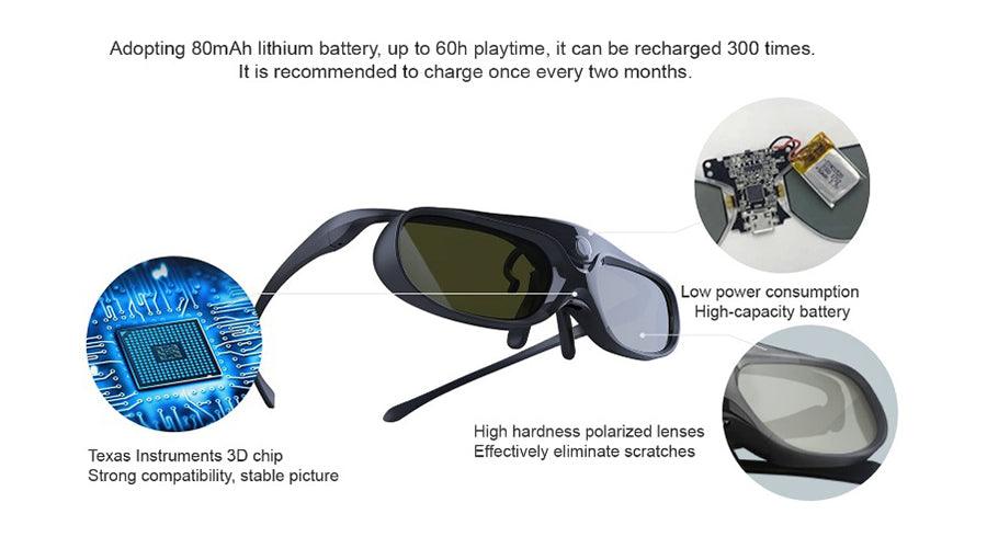 DLP-Link Active Shutter 3D Glasses Rechargeable LCD 3D Glass - VirtuousWares:Global