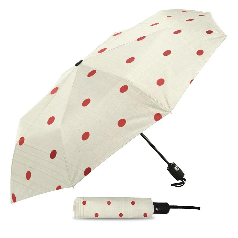 Dot Red Beige Fully-automatic Rain Umbrella Outdoor Foldable Sun - VirtuousWares:Global