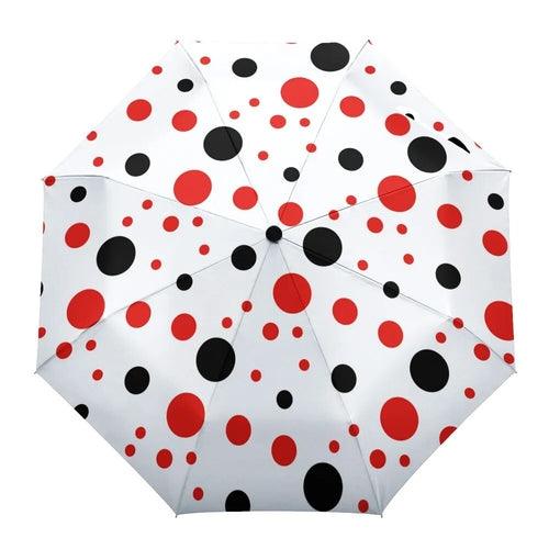 Dot Red Beige Fully-automatic Rain Umbrella Outdoor Foldable Sun - VirtuousWares:Global