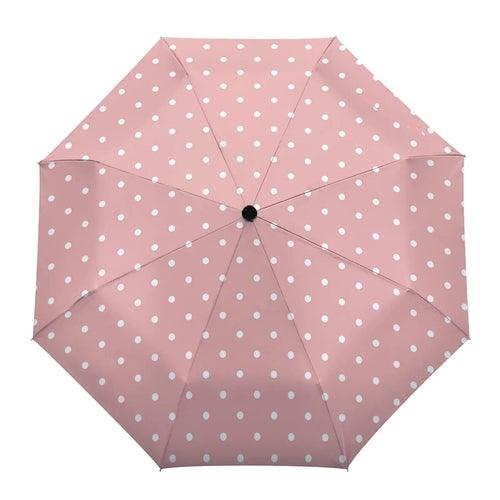 Dot Red Beige Fully-automatic Rain Umbrella Outdoor Foldable Sun - VirtuousWares:Global