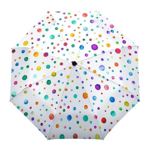 Dot Red Beige Fully-automatic Rain Umbrella Outdoor Foldable Sun - VirtuousWares:Global