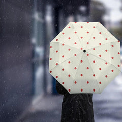 Dot Red Beige Fully-automatic Rain Umbrella Outdoor Foldable Sun - VirtuousWares:Global