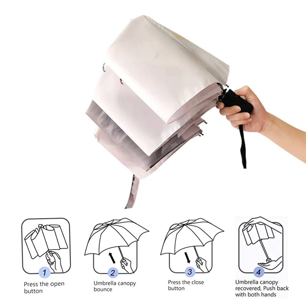 Dot Red Beige Fully-automatic Rain Umbrella Outdoor Foldable Sun - VirtuousWares:Global