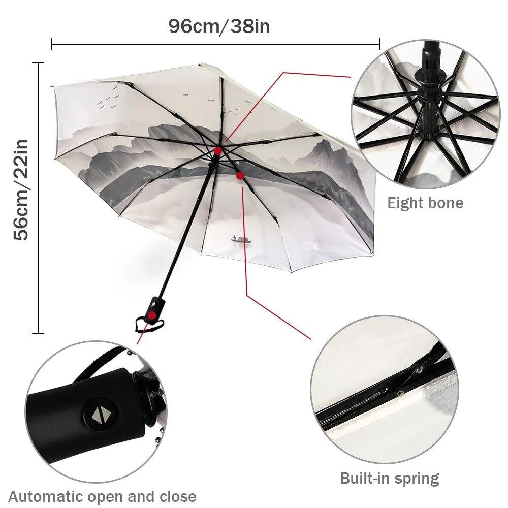 Dot Red Beige Fully-automatic Rain Umbrella Outdoor Foldable Sun - VirtuousWares:Global