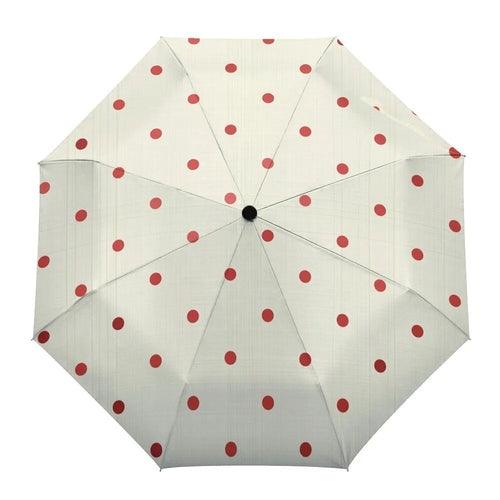 Dot Red Beige Fully-automatic Rain Umbrella Outdoor Foldable Sun - VirtuousWares:Global