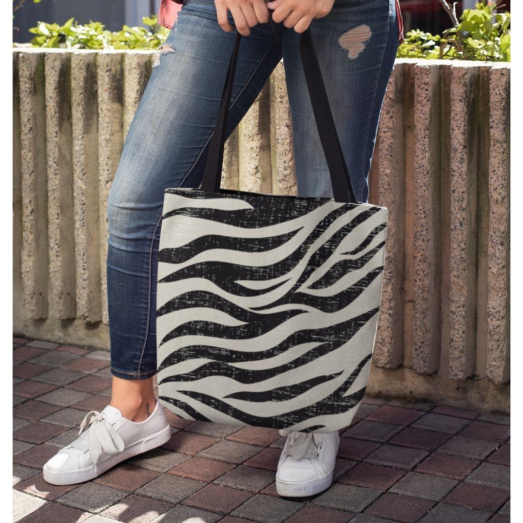 Double Sided Zebra Print Beach Shopper Tote Bag Medium - VirtuousWares:Global