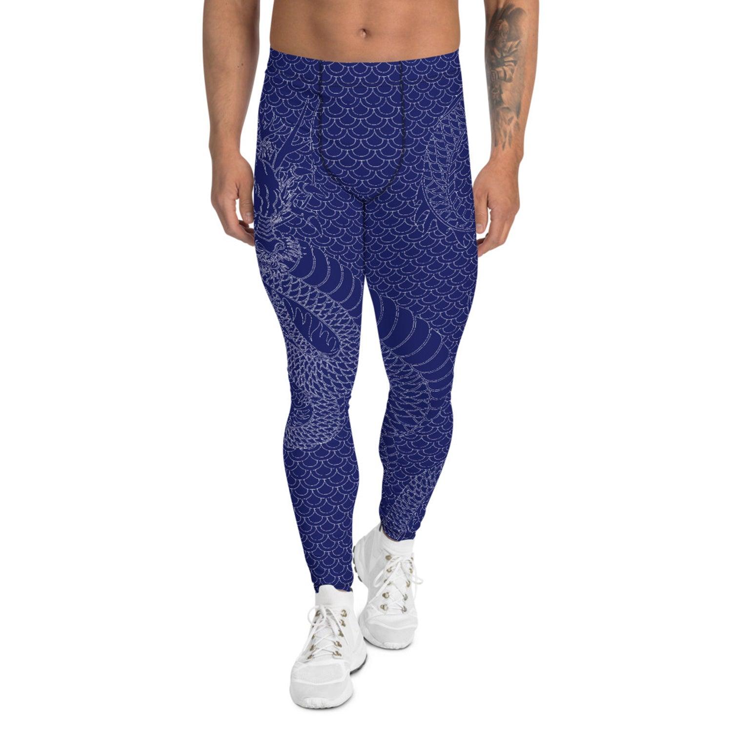 Dragon Leggings for Men Navy Blue - VirtuousWares:Global