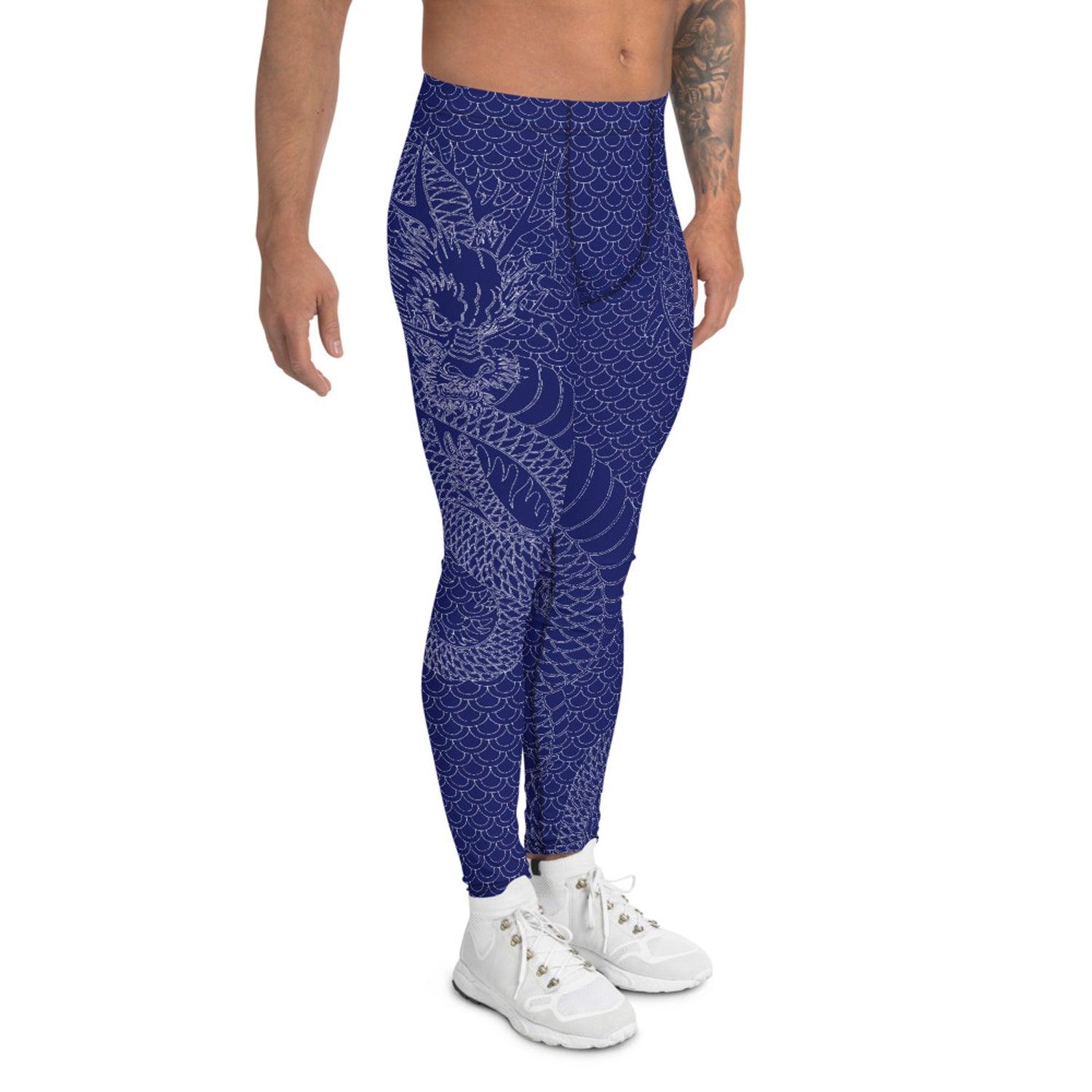 Dragon Leggings for Men Navy Blue - VirtuousWares:Global