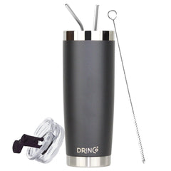DRINCO® 20oz Insulated Tumbler w/Spill Proof Lid, 2 Straws(Black) - VirtuousWares:Global