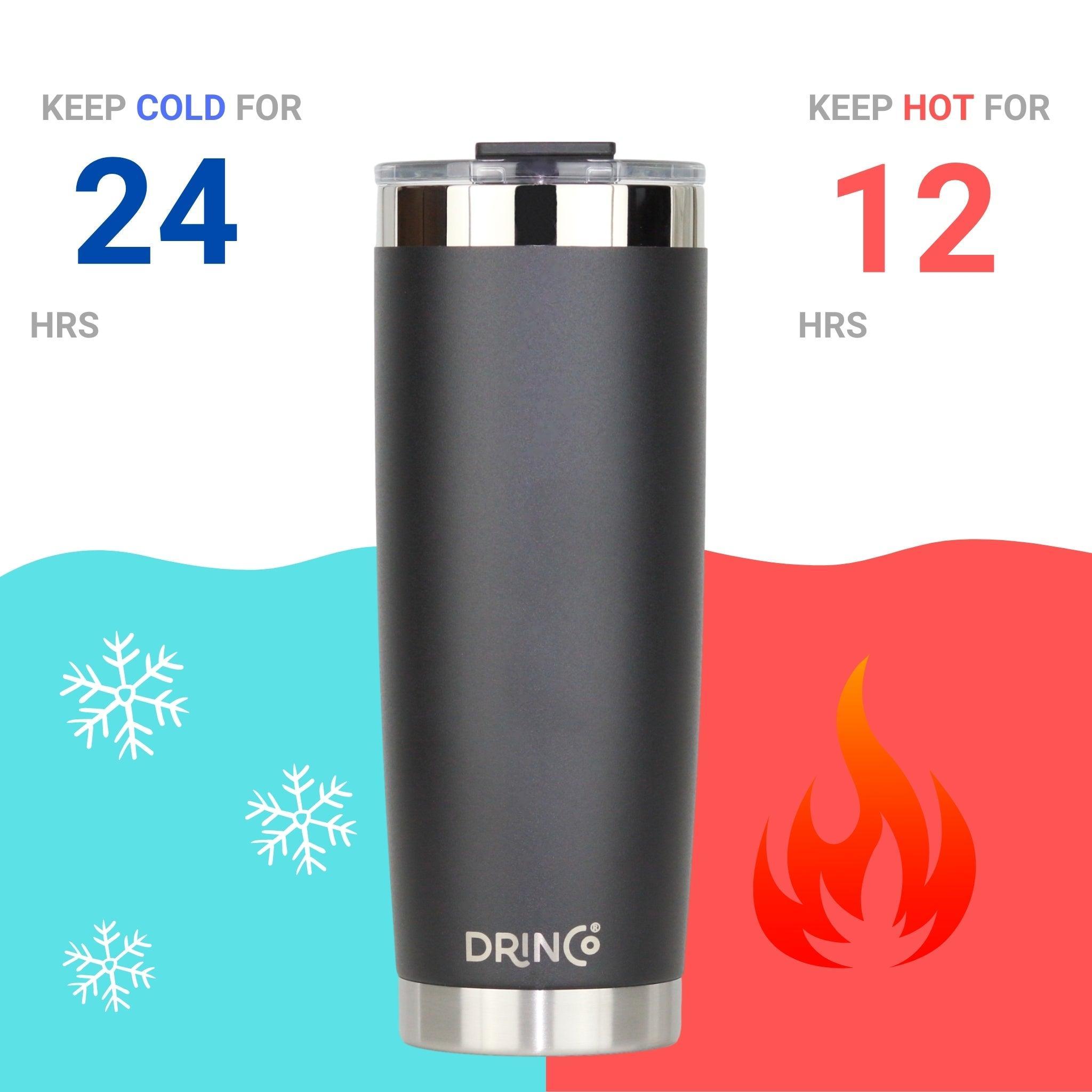 DRINCO® 20oz Insulated Tumbler w/Spill Proof Lid, 2 Straws(Black) - VirtuousWares:Global