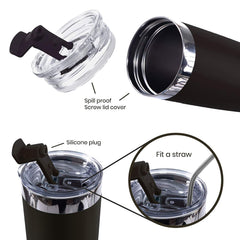 DRINCO® 20oz Insulated Tumbler w/Spill Proof Lid, 2 Straws(Black) - VirtuousWares:Global
