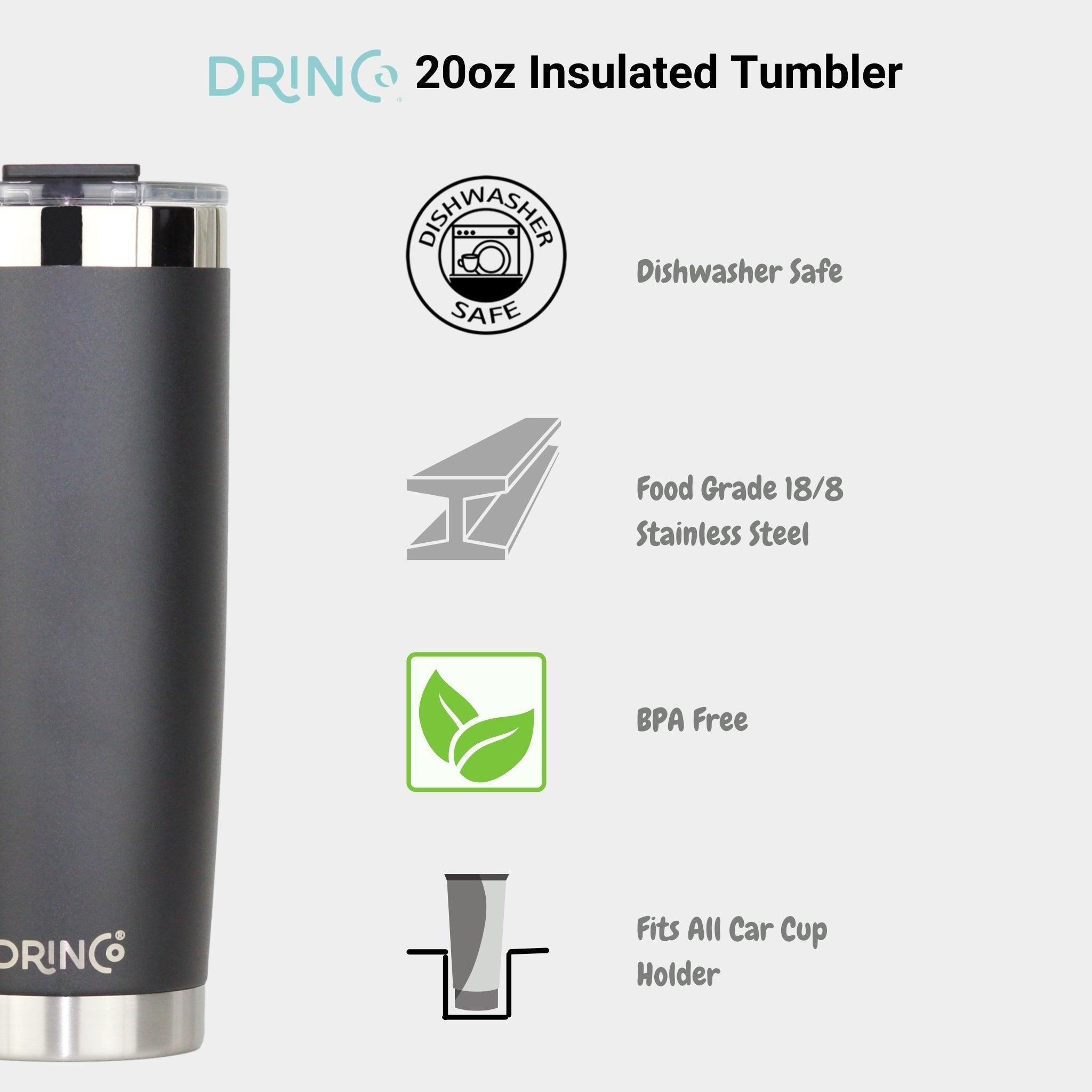 DRINCO® 20oz Insulated Tumbler w/Spill Proof Lid, 2 Straws(Black) - VirtuousWares:Global
