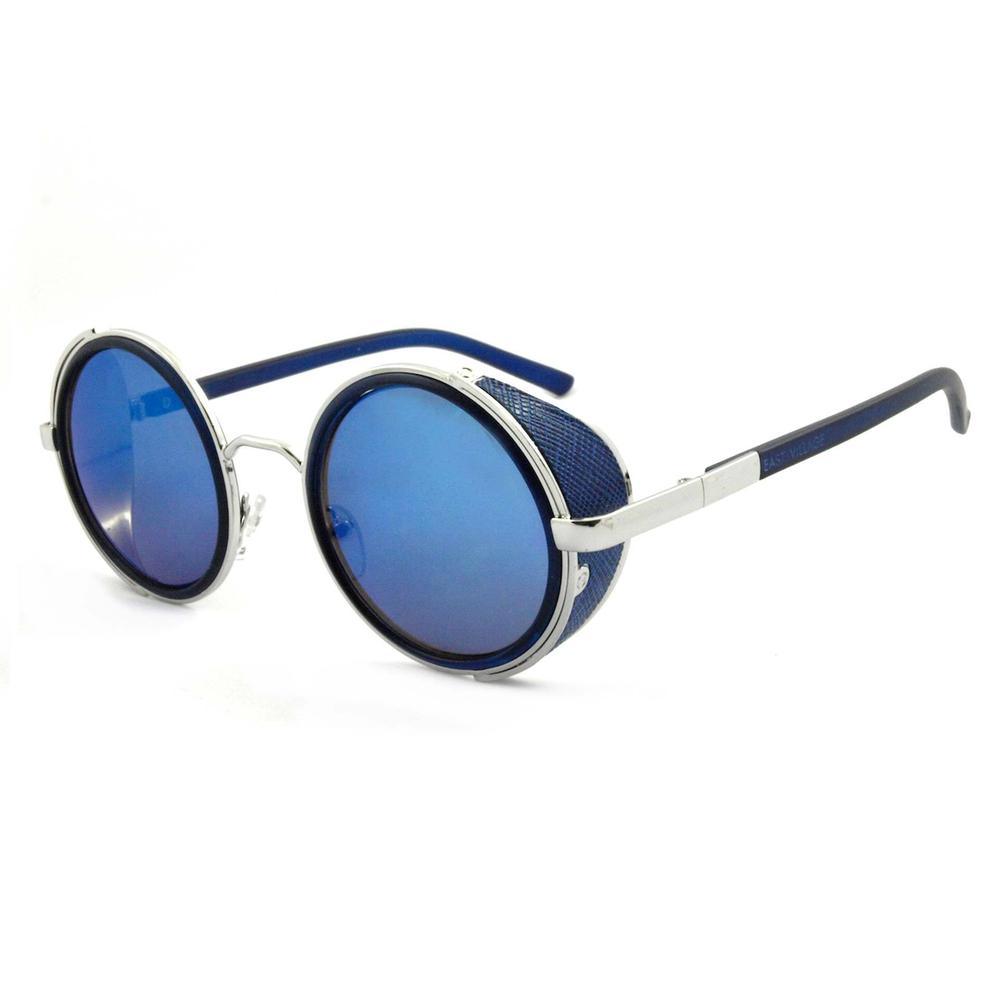 East Village 'Freeman' Round Sunglasses With Side Shield In Blue - VirtuousWares:Global