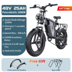 EKX-X20 Electric Bike for Adult, Mountain E-bike, Road Bikes, Snow Moped, 1000W, 48V, 25Ah, 20 in - VirtuousWares:Global