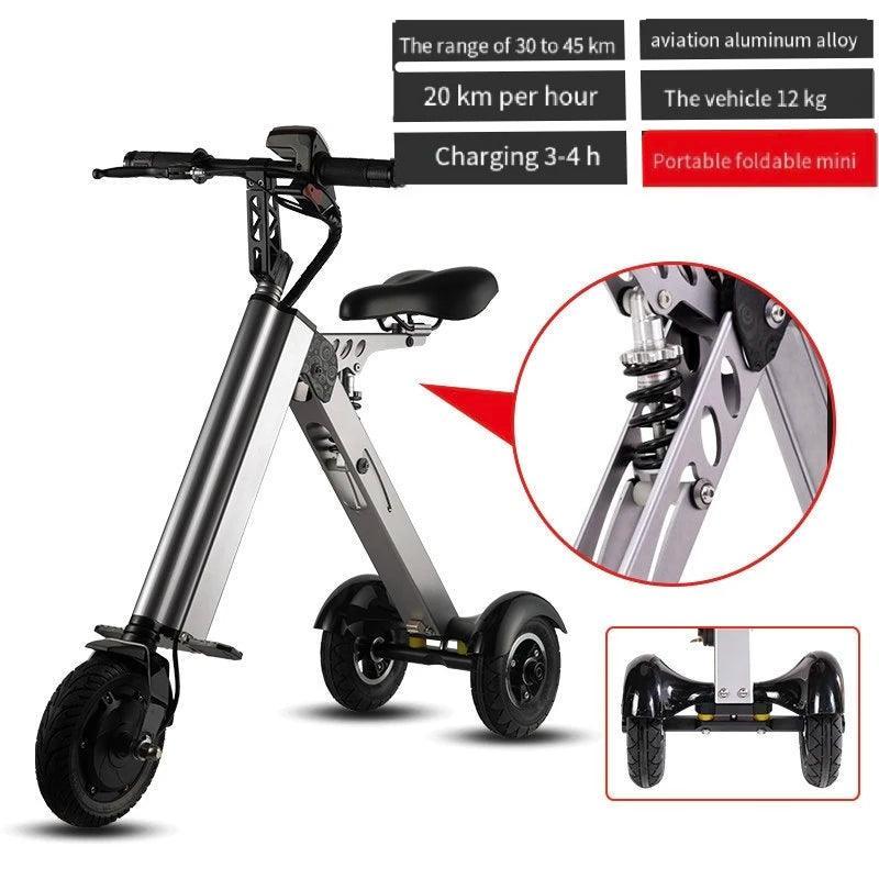 Electric Bicycle Simple Shape Mini E-Bike Three-Wheel Folding For Adult SINGLE Intelligent Bike 24V 300w Aluminum Alloy - VirtuousWares:Global