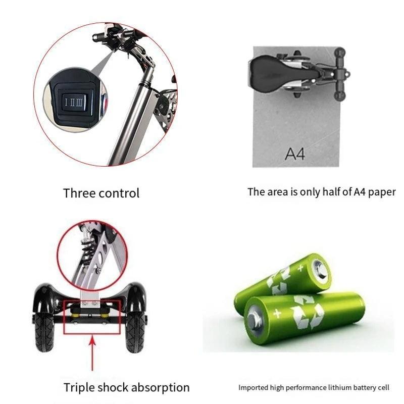 Electric Bicycle Simple Shape Mini E-Bike Three-Wheel Folding For Adult SINGLE Intelligent Bike 24V 300w Aluminum Alloy - VirtuousWares:Global