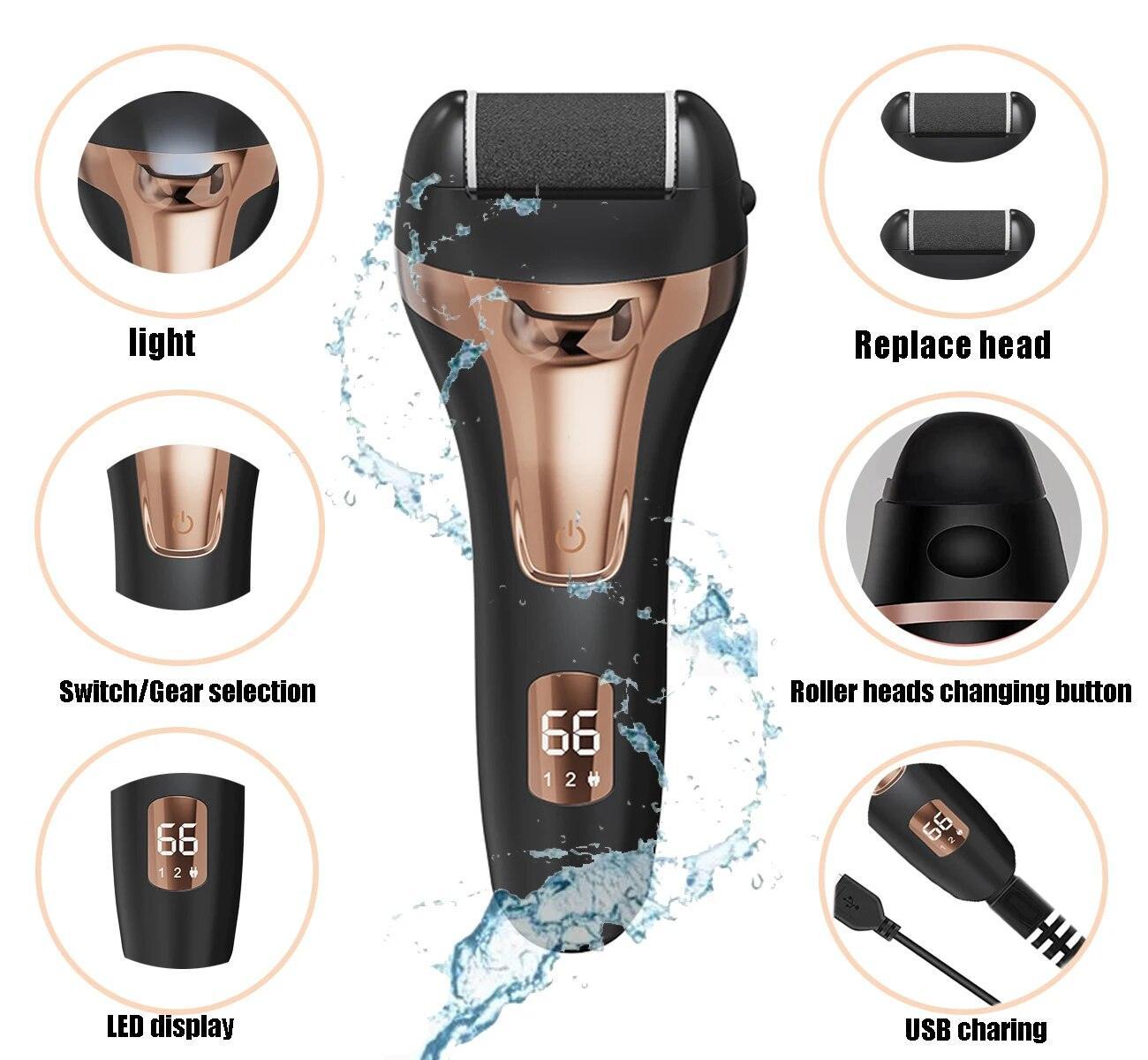 Electric Callus Remover for Feet Roller Heads Rechargeable Foot File - VirtuousWares:Global