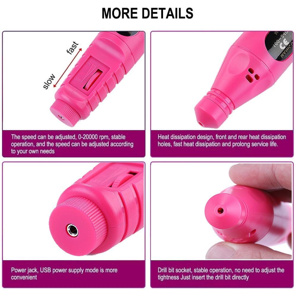 Electric Nail Drill Machine 20000RPM Professional Nail File Kit - VirtuousWares:Global