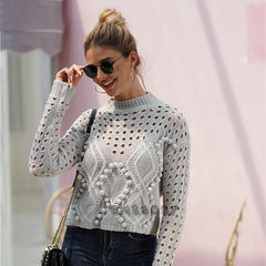 Elegant High Neck PomPom Knitted Sweater - VirtuousWares:Global