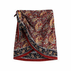 Elegant Printed Mini Wrap Skirt Women High Waist Summer Casual Skirts - VirtuousWares:Global