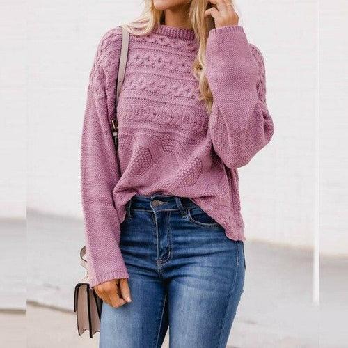 Elegant Stand Collar Twist Knit Sweater - VirtuousWares:Global