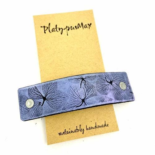 Embossed Purple Hydrangea Flowers Embossed Leather Hair Clip - VirtuousWares:Global