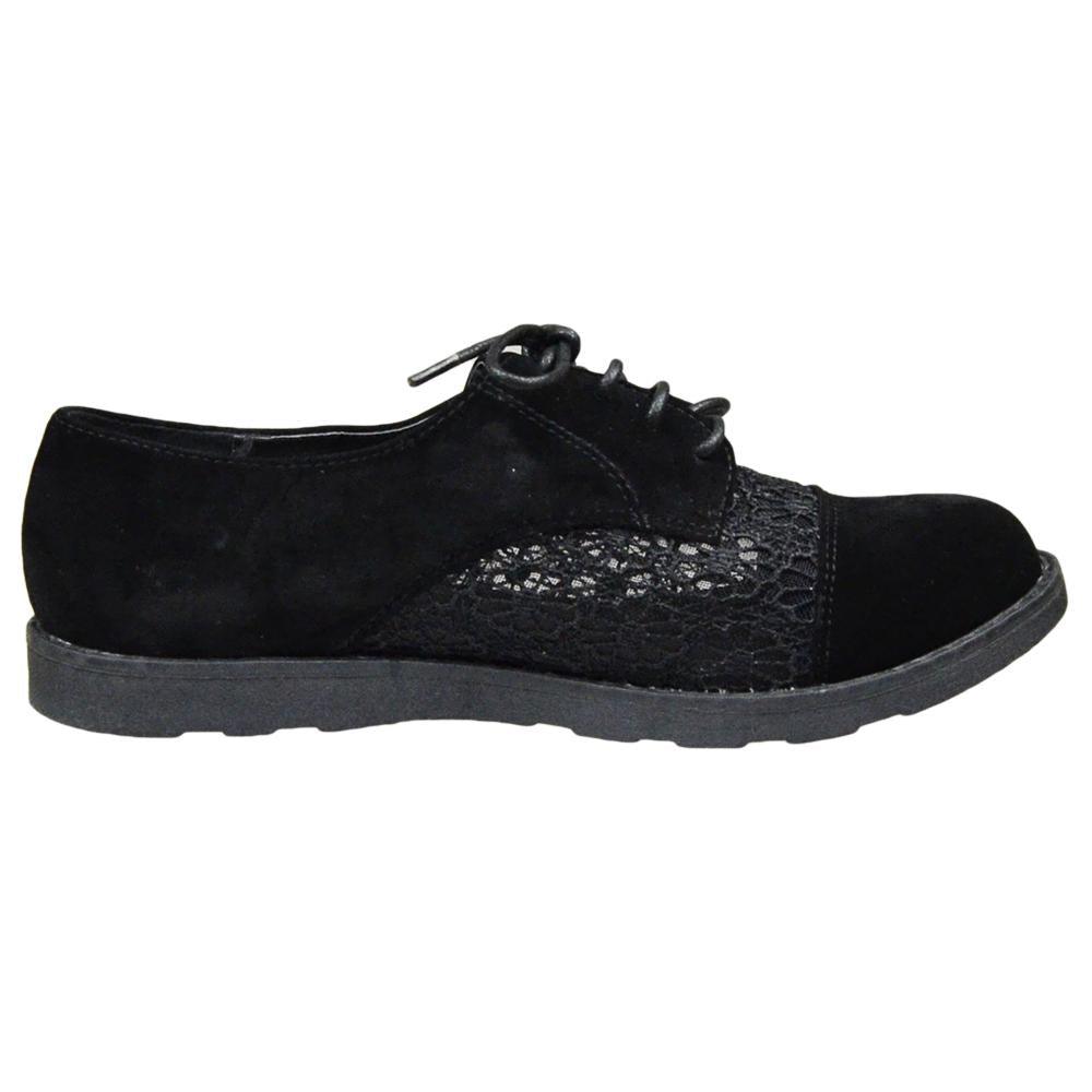 Embroidered Flower Lace Up Oxford Flats Black Shoes For Women - VirtuousWares:Global