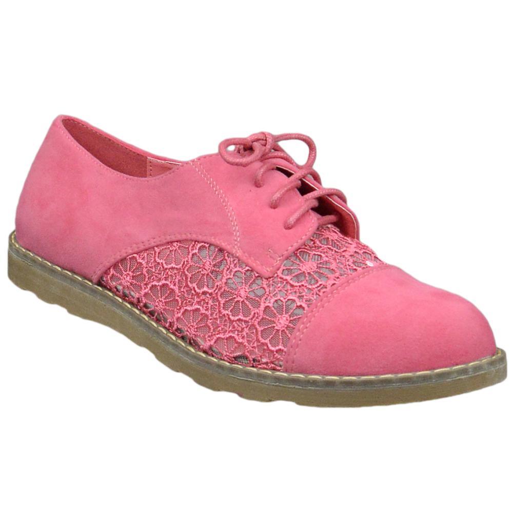 Embroidered Flower Lace Up Oxford Flats Pink Shoes For Women - VirtuousWares:Global