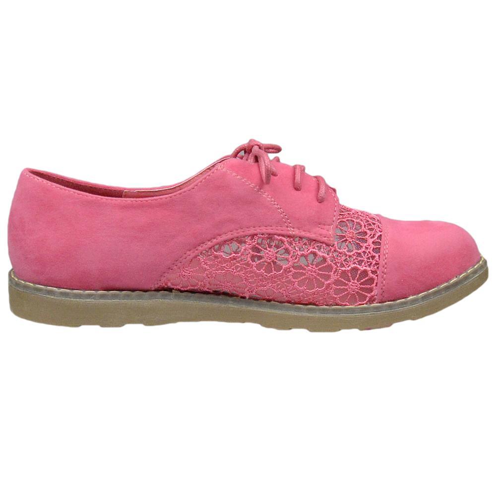 Embroidered Flower Lace Up Oxford Flats Pink Shoes For Women - VirtuousWares:Global