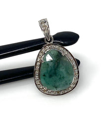 Emerald Diamond Pendant, Natural Emerald Sterling Silver Pendant, May - VirtuousWares:Global