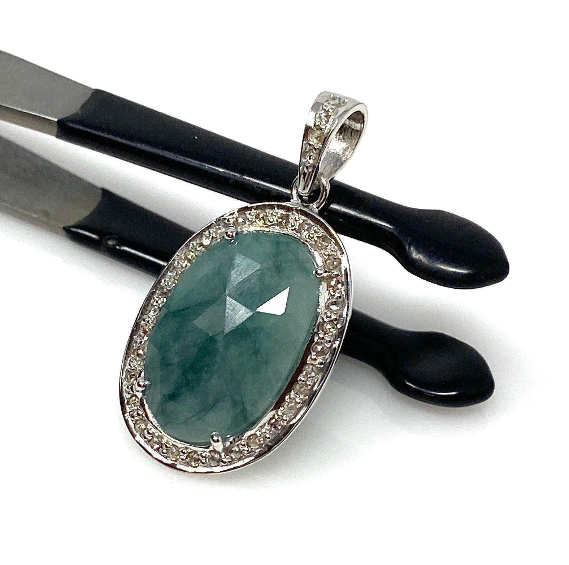 Emerald Diamond Pendant, Natural Emerald Sterling Silver Pendant, May - VirtuousWares:Global
