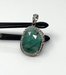 Emerald Diamond Pendant, Natural Emerald Sterling Silver Pendant, May - VirtuousWares:Global