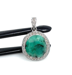 Emerald Diamond Pendant, Natural Emerald Sterling Silver Pendant, May - VirtuousWares:Global