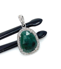 Emerald Diamond Pendant, Natural Emerald Sterling Silver Pendant, May - VirtuousWares:Global