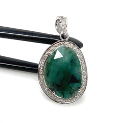 Emerald Diamond Pendant, Natural Emerald Sterling Silver Pendant, May - VirtuousWares:Global