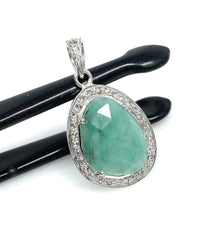 Emerald Diamond Pendant, Natural Emerald Sterling Silver Pendant, May - VirtuousWares:Global