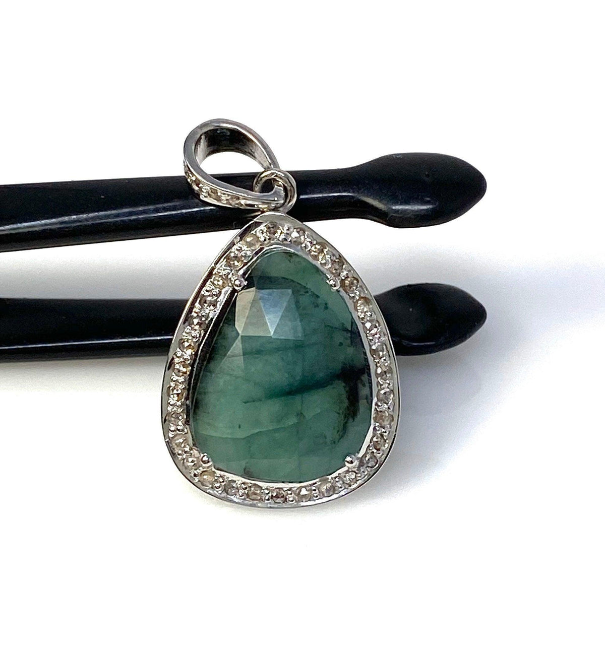 Emerald Diamond Pendant, Natural Emerald Sterling Silver Pendant, May - VirtuousWares:Global
