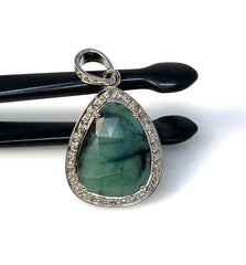 Emerald Diamond Pendant, Natural Emerald Sterling Silver Pendant, May - VirtuousWares:Global