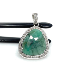 Emerald Diamond Pendant, Natural Emerald Sterling Silver Pendant, May - VirtuousWares:Global