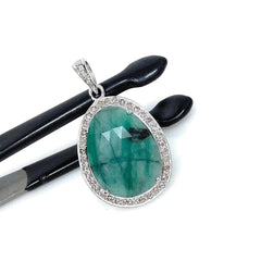 Emerald Diamond Pendant, Natural Emerald Sterling Silver Pendant, May - VirtuousWares:Global