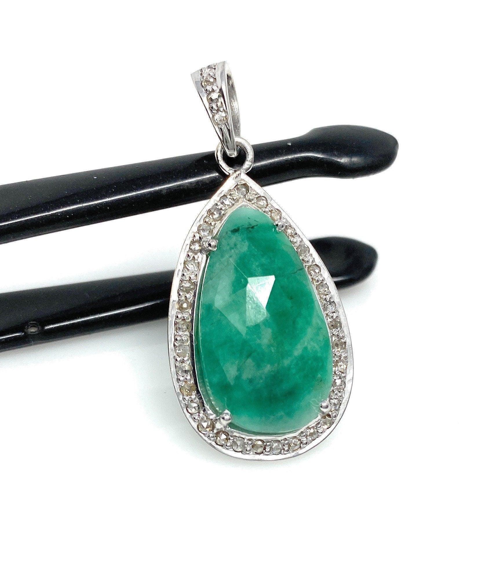 Emerald Diamond Pendant, Natural Emerald Sterling Silver Pendant, May - VirtuousWares:Global