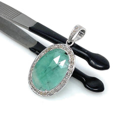 Emerald Diamond Pendant, Natural Emerald Sterling Silver Pendant, May - VirtuousWares:Global